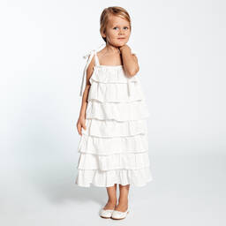 The Tiny Universe-White Cotton Ruffle Dress | Childrensalon Outlet