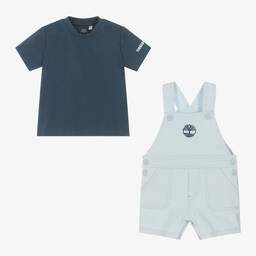 Timberland-Baby Boys Blue Organic Cotton Dungaree Set | Childrensalon Outlet