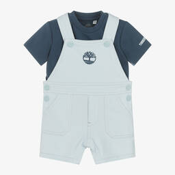 Timberland-Baby Boys Blue Organic Cotton Dungaree Set | Childrensalon Outlet