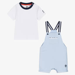 Timberland-طقم دانغريز قطن عضوي لون أبيض وأزرق للمواليد | Childrensalon Outlet