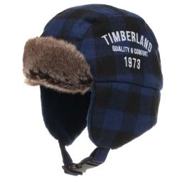 Timberland-Blue Checked Ushanka Hat  | Childrensalon Outlet
