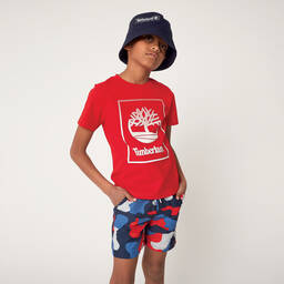 Timberland-شورت سباحة لون كحلي وأحمر للأولاد | Childrensalon Outlet