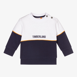 Timberland-سويتشيرت أطفال ولادي قطن عضوي جيرسي لون كحلي وأبيض | Childrensalon Outlet