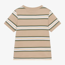 Timberland-Boys Beige Stripe Organic Cotton T-Shirt | Childrensalon Outlet