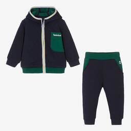 Timberland-تراكسوت أطفال ولادي قطن جيرسي لون كحلي وأخضر | Childrensalon Outlet