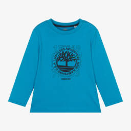 Timberland-Boys Blue Logo Long Sleeve Top | Childrensalon Outlet