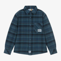 Timberland-Boys Checked Blue Cotton Shirt | Childrensalon Outlet