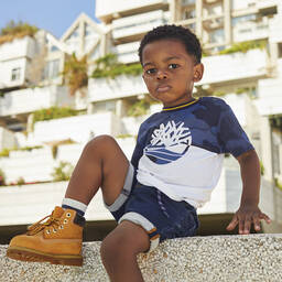 Timberland-شورت أطفال ولادي دنيم جيرسي لون أزرق | Childrensalon Outlet