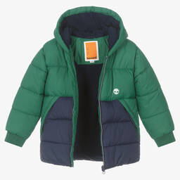 Timberland-Сине-зеленый пуховик для мальчиков | Childrensalon Outlet