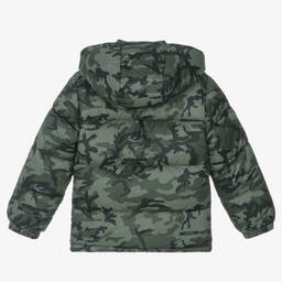 Timberland-Зеленый пуховик с камуфляжным принтом | Childrensalon Outlet