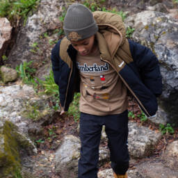 Timberland-Черная куртка пуховик с капюшоном для мальчиков | Childrensalon Outlet