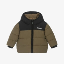 Timberland-Boys Khaki Hooded Puffer Coat | Childrensalon Outlet