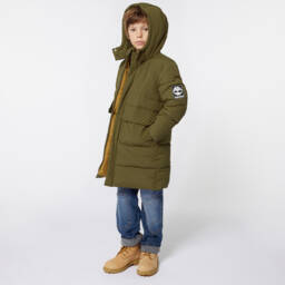 Timberland-Boys Olive Hooded Puffer Jacket | Childrensalon Outlet