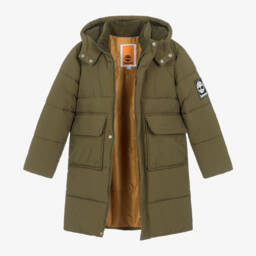 Timberland-Boys Olive Hooded Puffer Jacket | Childrensalon Outlet