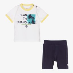 Timberland-طقم شورت أطفال ولادي قطن عضوي لون أبيض وكحلي | Childrensalon Outlet