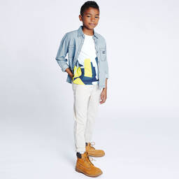 Timberland-Boys White Cotton Logo T-Shirt | Childrensalon Outlet