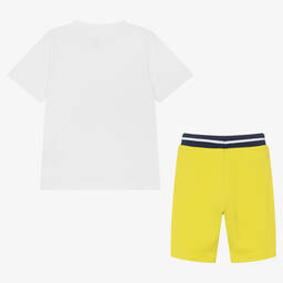 Timberland-طقم شورت قطن عضوي لون أبيض وأخضر ليموني | Childrensalon Outlet