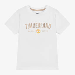 Timberland-Boys White Organic Cotton T-Shirt | Childrensalon Outlet