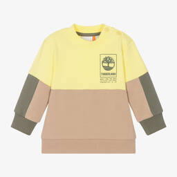 Timberland-سويتشيرت قطن عضوي جيرسي لون أصفر بألوان بلوك | Childrensalon Outlet