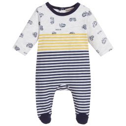 Timberland-Grey Stripes Cotton Babygrow  | Childrensalon Outlet