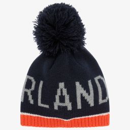 Timberland-Navy Blue & Orange Pom-Pom Hat | Childrensalon Outlet