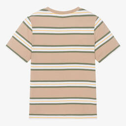 Timberland-Teen Boys Beige Stripe Cotton T-Shirt | Childrensalon Outlet
