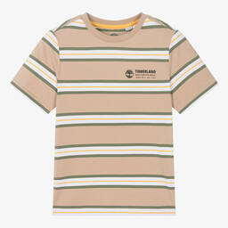 Timberland-Teen Boys Beige Stripe Cotton T-Shirt | Childrensalon Outlet