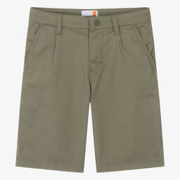 Timberland-Teen Boys Green Cotton Chino Shorts  | Childrensalon Outlet