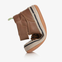 Tip Toey Joey-Baby Boys Brown Leather Hi-Top Trainers | Childrensalon Outlet