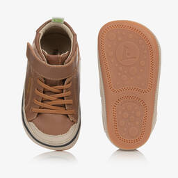 Tip Toey Joey-Baby Boys Brown Leather Hi-Top Trainers | Childrensalon Outlet