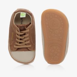 Tip Toey Joey-Brown Leather Baby Trainers | Childrensalon Outlet