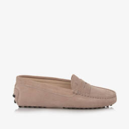 Tod's-حذاء موكاسين جلد شامواه لون بيج | Childrensalon Outlet