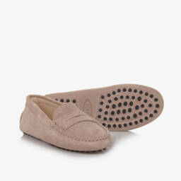Tod's-حذاء موكاسين جلد شامواه لون بيج | Childrensalon Outlet