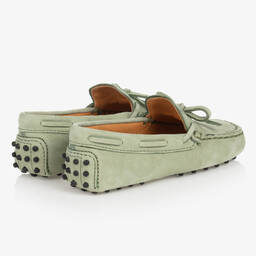 Tod's-Boys Green Nubuck Leather Moccasins  | Childrensalon Outlet
