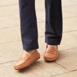 Tod's-Boys Tan Leather Slip-On Loafers | Childrensalon Outlet