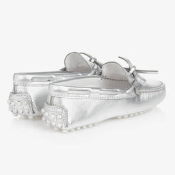 Tod's-حذاء موكاسين جلد لون فضّي متاليك للبنات | Childrensalon Outlet
