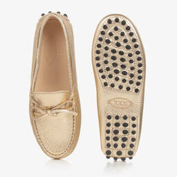 Tod's-حذاء موكاسين جلد لون ذهبي ميتاليك | Childrensalon Outlet