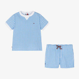 Tommy Hilfiger-طقم شورت قطن جيرسي لون أزرق للمواليد | Childrensalon Outlet
