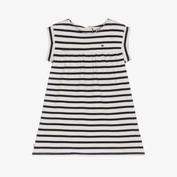 Tommy Hilfiger-فستان قطن جيرسي مقلم لون كحلي وأبيض للمولودات | Childrensalon Outlet