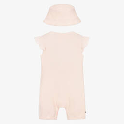 Tommy Hilfiger-طقم أوفرول رومبر وقبعة قطن لون زهري للمولودات | Childrensalon Outlet