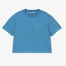 Tommy Hilfiger-Blue Logo Cropped T-Shirt | Childrensalon Outlet