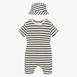 Tommy Hilfiger-Blue Striped Shortie & Hat Set | Childrensalon Outlet