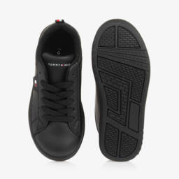 Tommy Hilfiger-Boys Black Faux Leather Trainers | Childrensalon Outlet