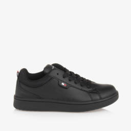 Tommy Hilfiger-Boys Black Faux Leather Trainers | Childrensalon Outlet