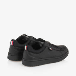 Tommy Hilfiger-Boys Black Faux Leather Trainers | Childrensalon Outlet