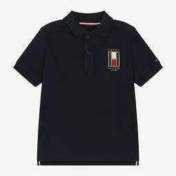 Tommy Hilfiger-Boys Blue Cotton Vertical Flag Polo Shirt | Childrensalon Outlet