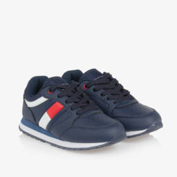 Tommy Hilfiger-Boys Blue Faux Leather Sneakers | Childrensalon Outlet