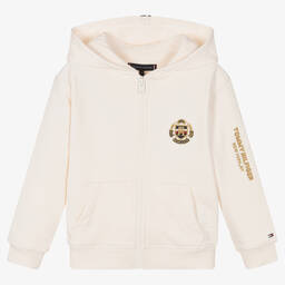Tommy Hilfiger-Boys Ivory Cotton Logo Zip-Up Hoodie | Childrensalon Outlet