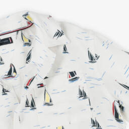 Tommy Hilfiger-Boys Ivory Short Sleeve Nautical Shirt | Childrensalon Outlet