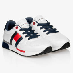 Tommy Hilfiger-Boys Lace-Up White Trainers | Childrensalon Outlet